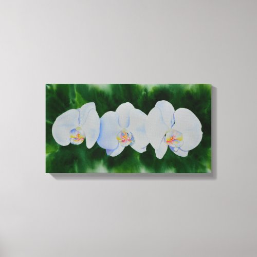 Elegant tropical white watercolor orchid painting  canvas print