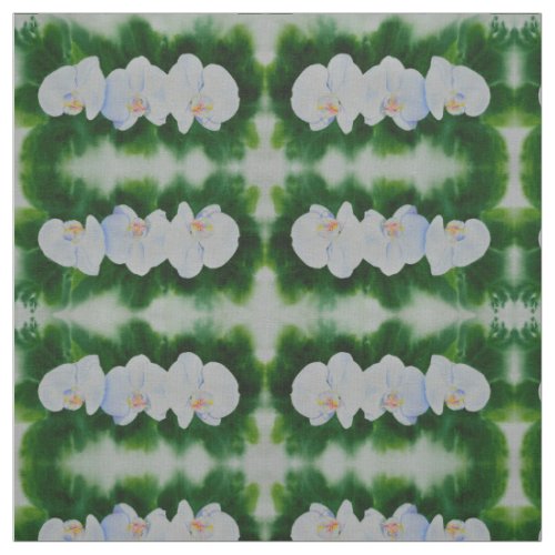 Elegant tropical white watercolor orchid painting  fabric