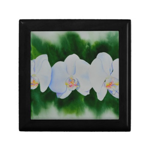 Elegant tropical white watercolor orchid painting  gift box