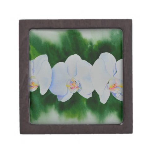 Elegant tropical white watercolor orchid painting  gift box