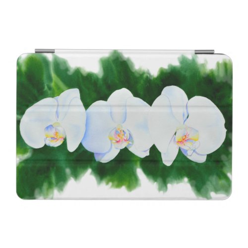 Elegant tropical white watercolor orchid painting  iPad mini cover