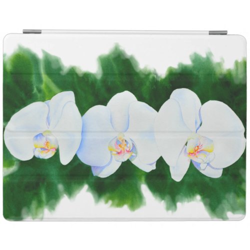 Elegant tropical white watercolor orchid painting  iPad smart cover