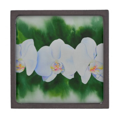Elegant tropical white watercolor orchid painting  jewelry box