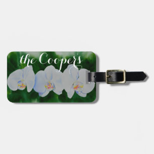 Elegant tropical white watercolor orchid painting  luggage tag