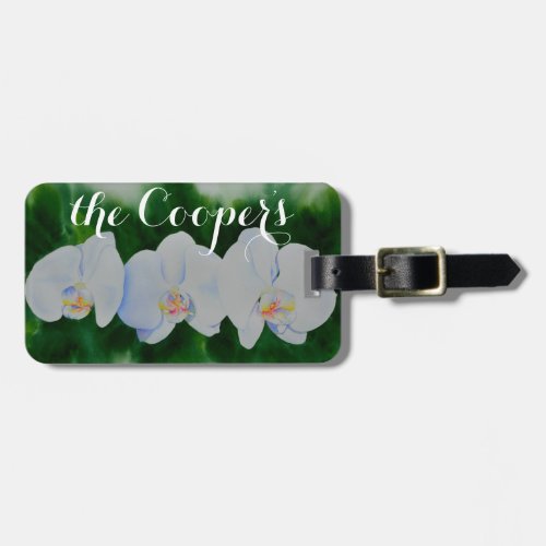 Elegant tropical white watercolor orchid painting  luggage tag