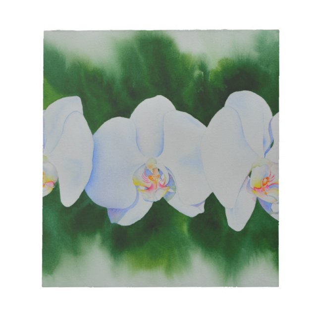 Elegant tropical white watercolor orchid painting  notepad (Front)