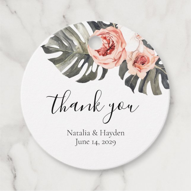 Elegant Tropics Floral Wedding Favor Tag (Front)