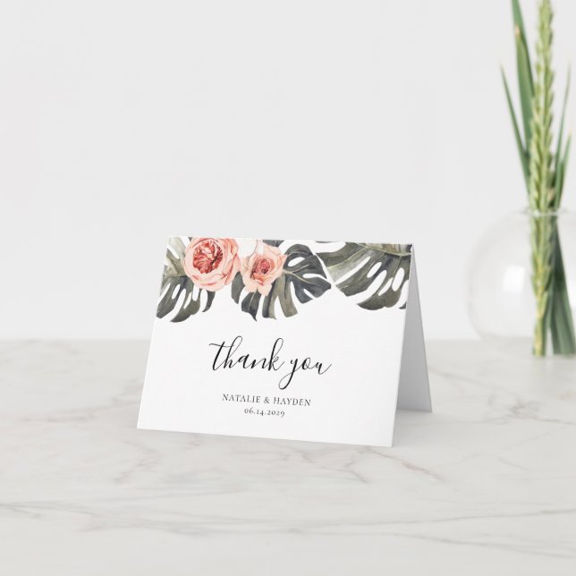 Elegant Tropics Floral Wedding Thank You Card (Front)