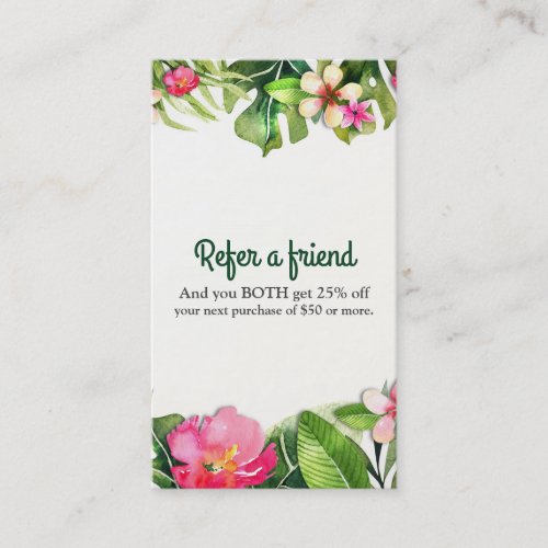 Elegant Tropics Green Leaves Floral Refer a Friend Referral Card