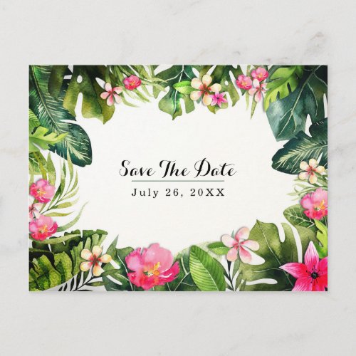 Elegant Tropics Green Leaves Floral Save the Date Announcement Postcard