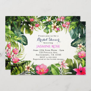 Elegant Tropics Green Leaves Floral Watercolor Invitation