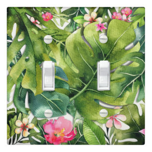 Elegant Tropics Green Leaves Floral Watercolor Light Switch Cover