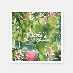 Elegant Tropics Green Leaves Floral Watercolor Napkins
