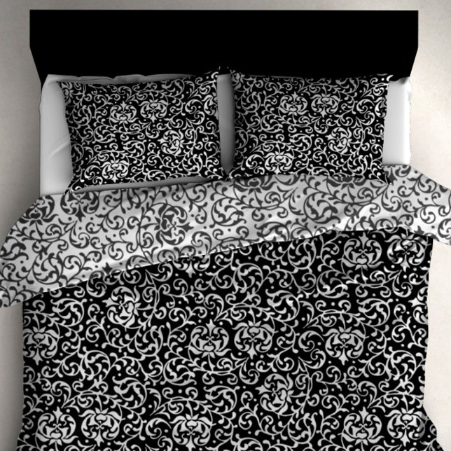 Elegant Tudor Gardens Damask Black and White Duvet Cover (Creator Uploaded)