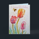 Elegant Tulip and Bee Watercolour Birthday Card<br><div class="desc">Elegant Tulip and Bee Watercolour Birthday Card,  with a fully customizable name. Let this beautiful bird brighten your day! Designed from one of my original watercolors. Sure to put a smile on the receivers face.</div>