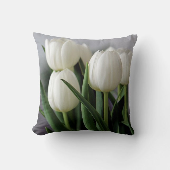 Elegant Tulip and Rose Floral Flowers Photography Throw Pillow (Front)