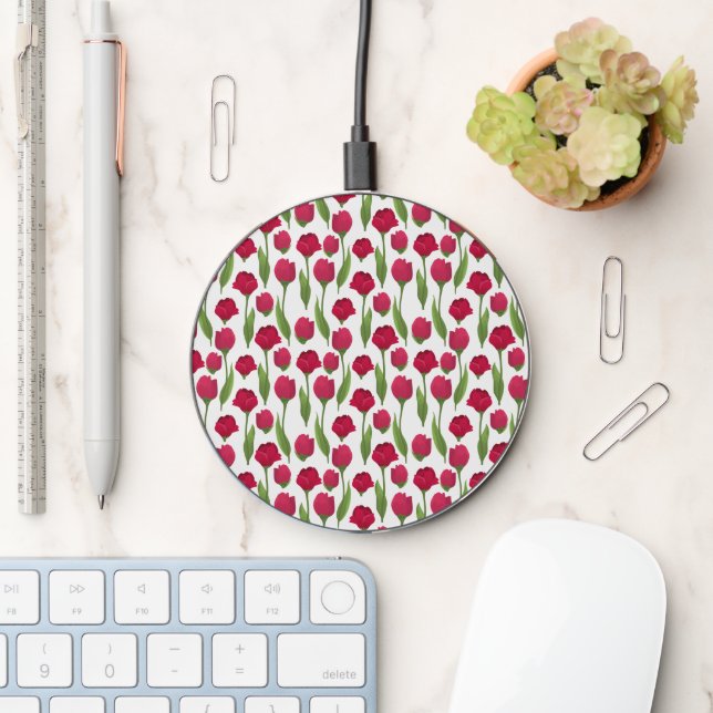 Elegant Tulip and Rose Floral Flowers Photography Wireless Charger (Desk)