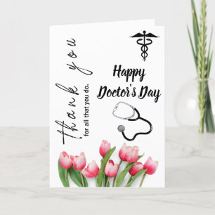 Elegant Tulip And Stethoscope Doctors Day  Letterpress Thank You Card