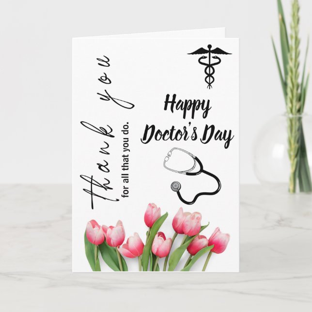 Elegant Tulip And Stethoscope Doctors Day  Thank You Card (Front)