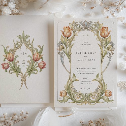 Elegant Tulip Art Nouveau Wedding Invitation