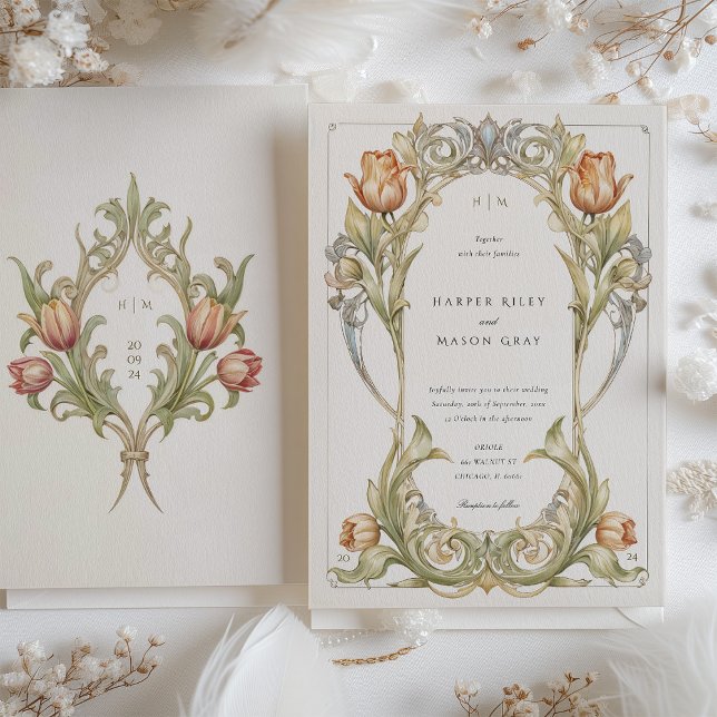 Elegant Tulip Art Nouveau Wedding Invitation (Creator Uploaded)