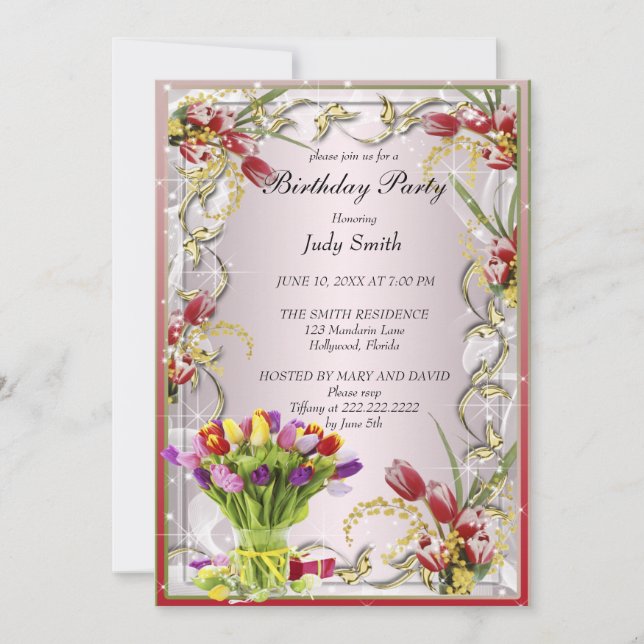 Elegant Tulip Birthday Invitation (Front)
