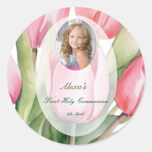 Elegant tulip First Communion Classic Round Sticker