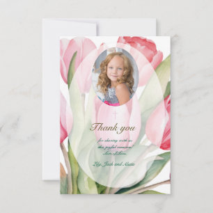 Elegant tulip First Communion Thank You Card
