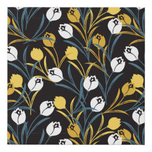 Elegant Tulip Floral Pattern Faux Canvas Print