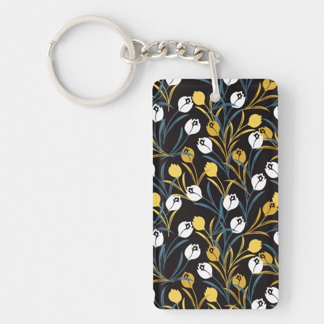 Elegant Tulip Floral Pattern  Keychain (Front)