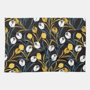 Elegant Tulip Floral Pattern Kitchen Towel
