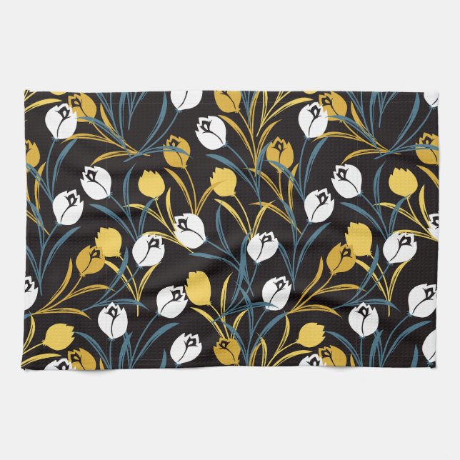 Elegant Tulip Floral Pattern  Kitchen Towel (Horizontal)