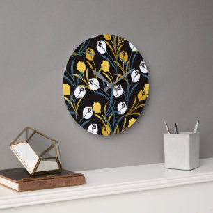 Elegant Tulip Floral Pattern Large Clock