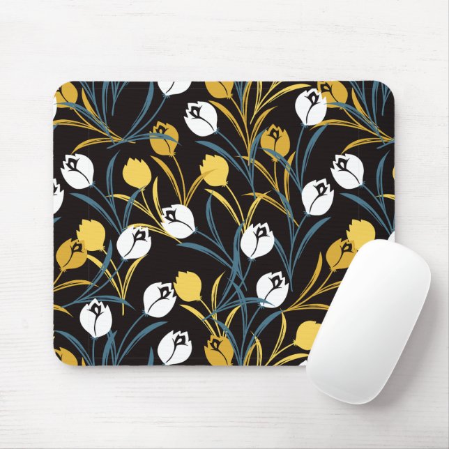 Elegant Tulip Floral Pattern  Mouse Pad (With Mouse)
