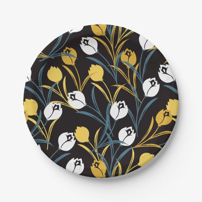 Elegant Tulip Floral Pattern  Paper Plates (Front)