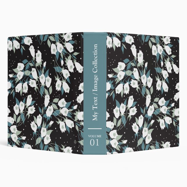 Elegant Tulip Flower Pattern Black Background 3 Ring Binder (Background)