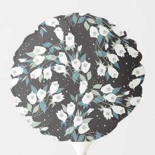 Elegant Tulip Flower Pattern Black Background Balloon