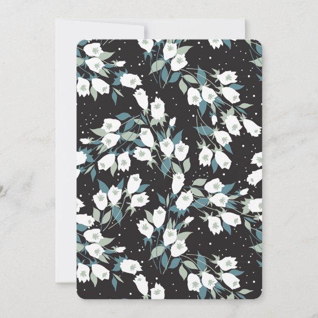 Elegant Tulip Flower Pattern Black Background Holiday Card (Front)