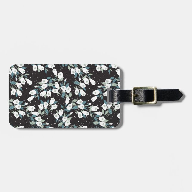Elegant Tulip Flower Pattern Black Background Luggage Tag (Front Horizontal)