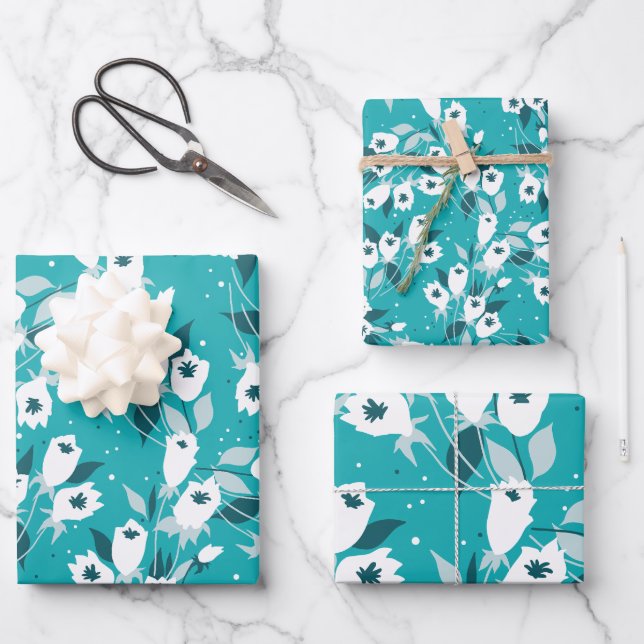 Elegant Tulip Flower Pattern Botanical Art Design Wrapping Paper Sheets (Front)