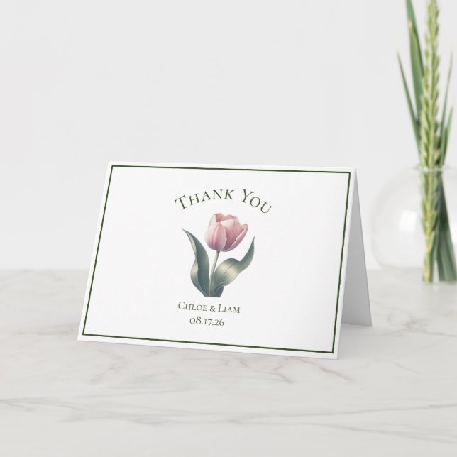 Elegant Tulip Flower Wedding Thank You Cards (Front)
