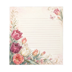 Elegant Tulip Garden and Butterfly Lined  Notepad