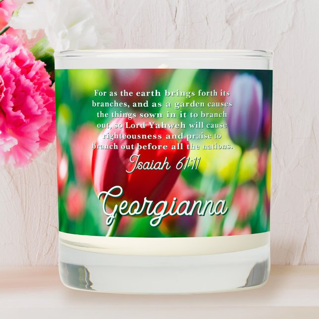 Elegant Tulip Garden Scripture Personalized Scente Scented Candle (Creator Uploaded)