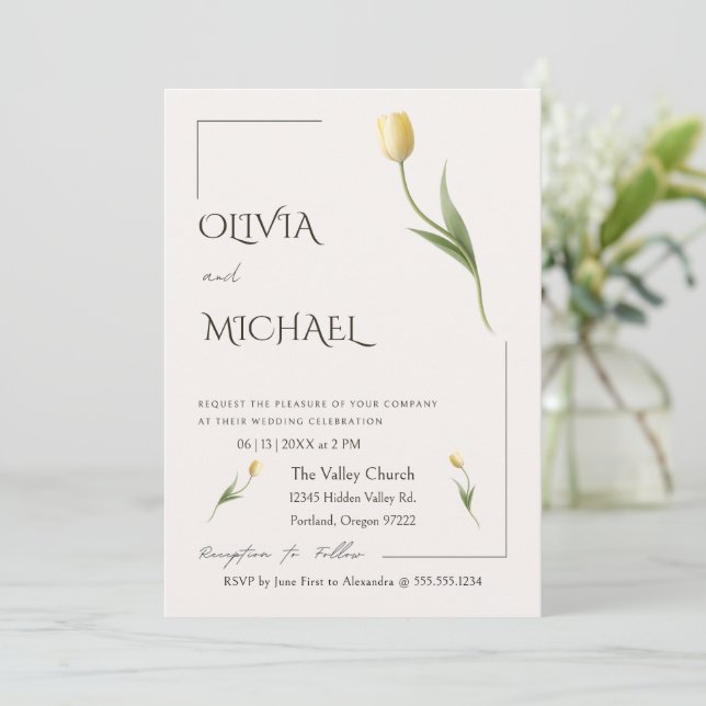 Elegant Tulip Simple Botanical Wedding Invitation (Standing Front)