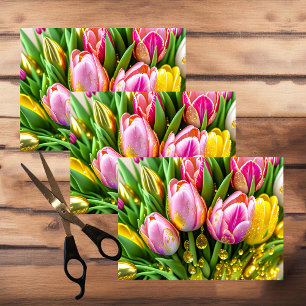 Elegant tulips with gold accents, spring tissue paper