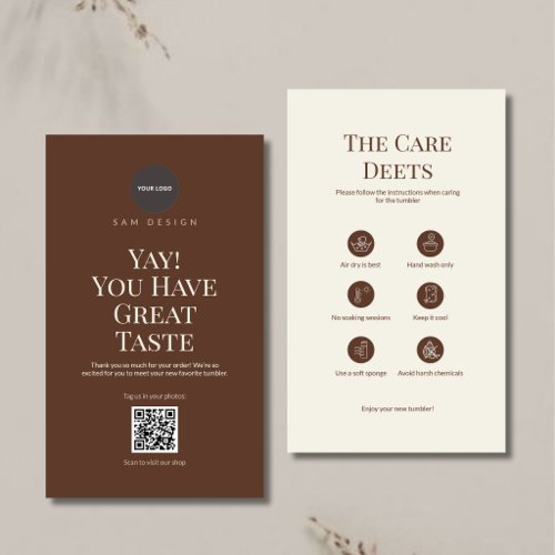 Elegant Tumbler Card Instruction Logo &amp; QR Code