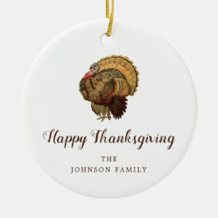 Elegant Turkey Happy Thanksgiving Ceramic Ornament