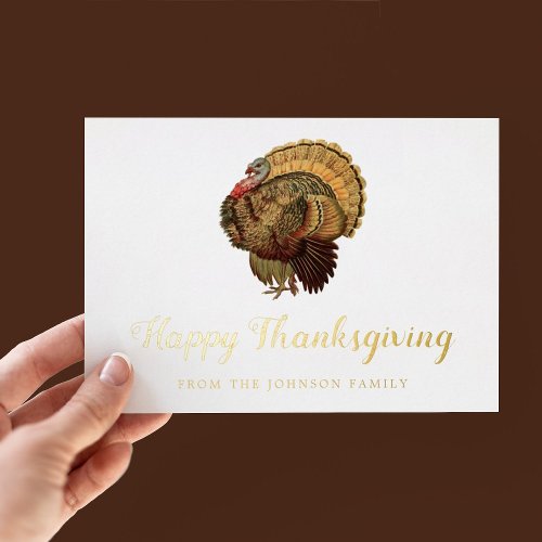 Elegant Turkey Happy Thanksgiving Gold Foil Holiday Card