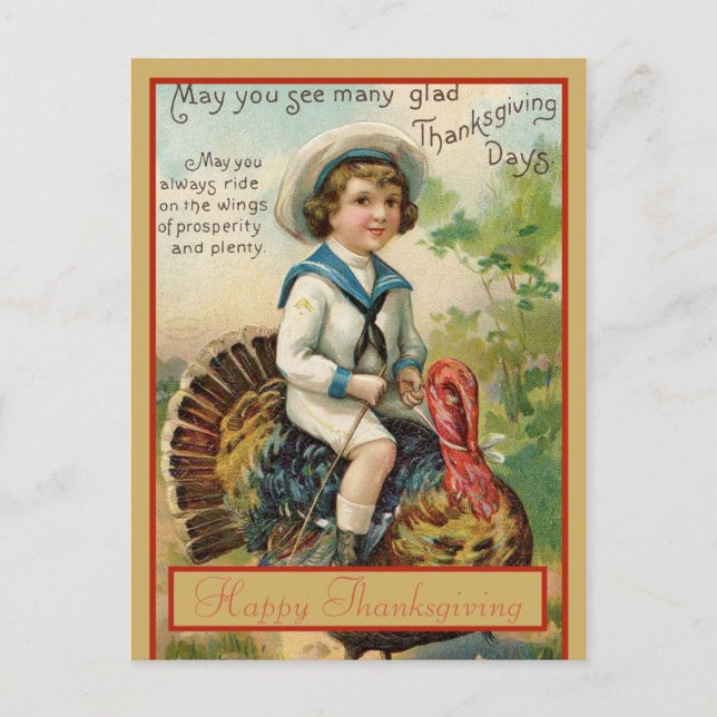 Elegant Turkey Happy Thanksgiving Greeting Holiday Postcard (Front)
