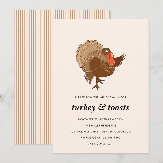 Elegant Turkey Thanksgiving Party Invitation (Front/Back)
